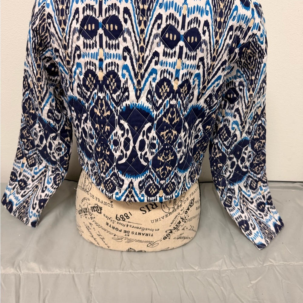 Women's Blue Patterned Zip-Front Jacket - image 2